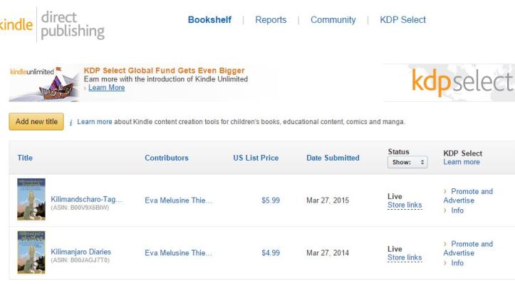 KDP Bookshelf interface