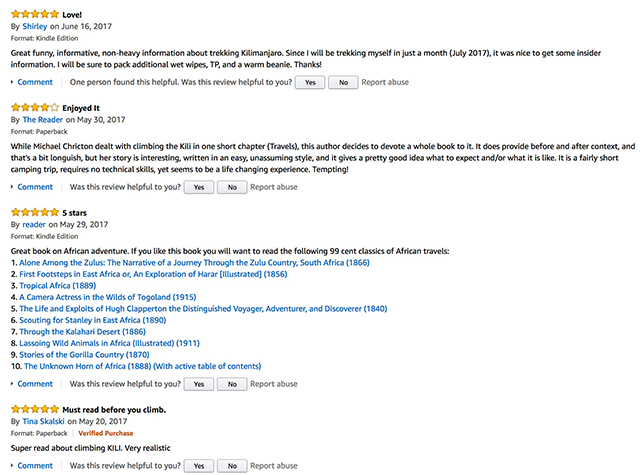 Kilimanjaro Diaries Amazon book reviews