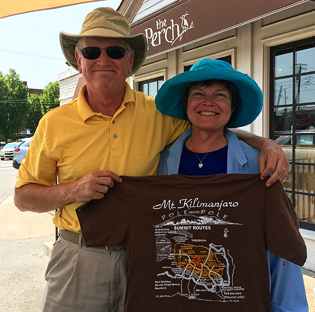 Kilimanjaro climbers John and Cheryl McAuley showing off their climbing route