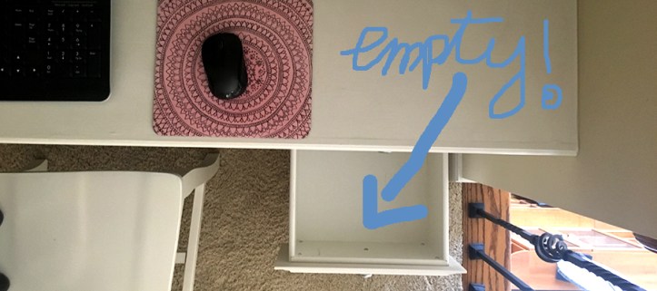An empty drawer after Marie Kondo-ing the kids' desk