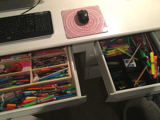 Kids' desk drawer: before picture